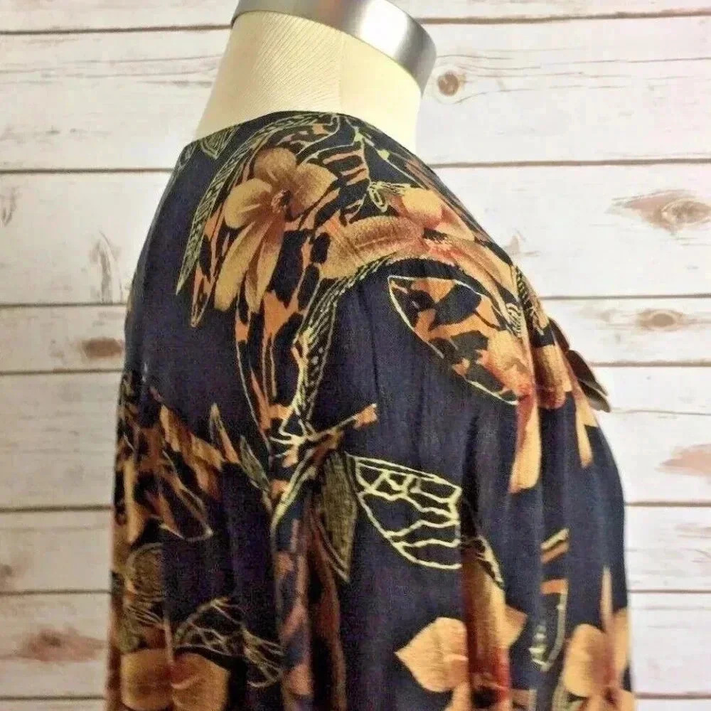 SEQUEL Women Long Sleeve Floral Black & Brown Collarless Cardigan Blouse Size 6 - Picture 5 of 10